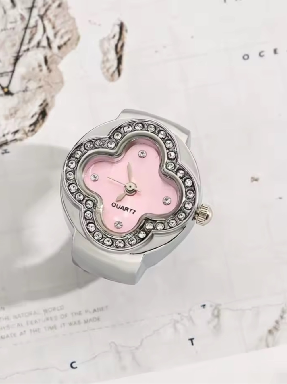 Women's Pink Flower Dial Crystal Accent Quartz Watch